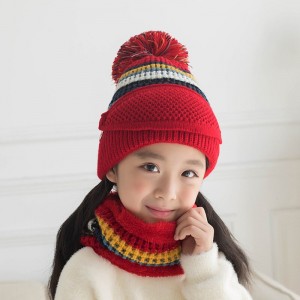 Children Winter Knit Hats Girls Beanie Hat Kids Newest Cap Scarf Set Warm Skull Neck Warmer with Thick Fleece Lined Winter Child